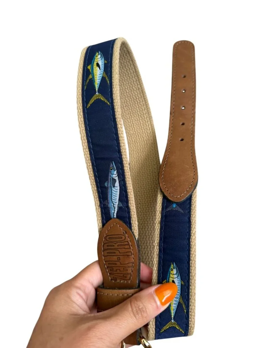 ZEP PRO Men’s Navy Blue Green Fish Canvas Belt Size 30
